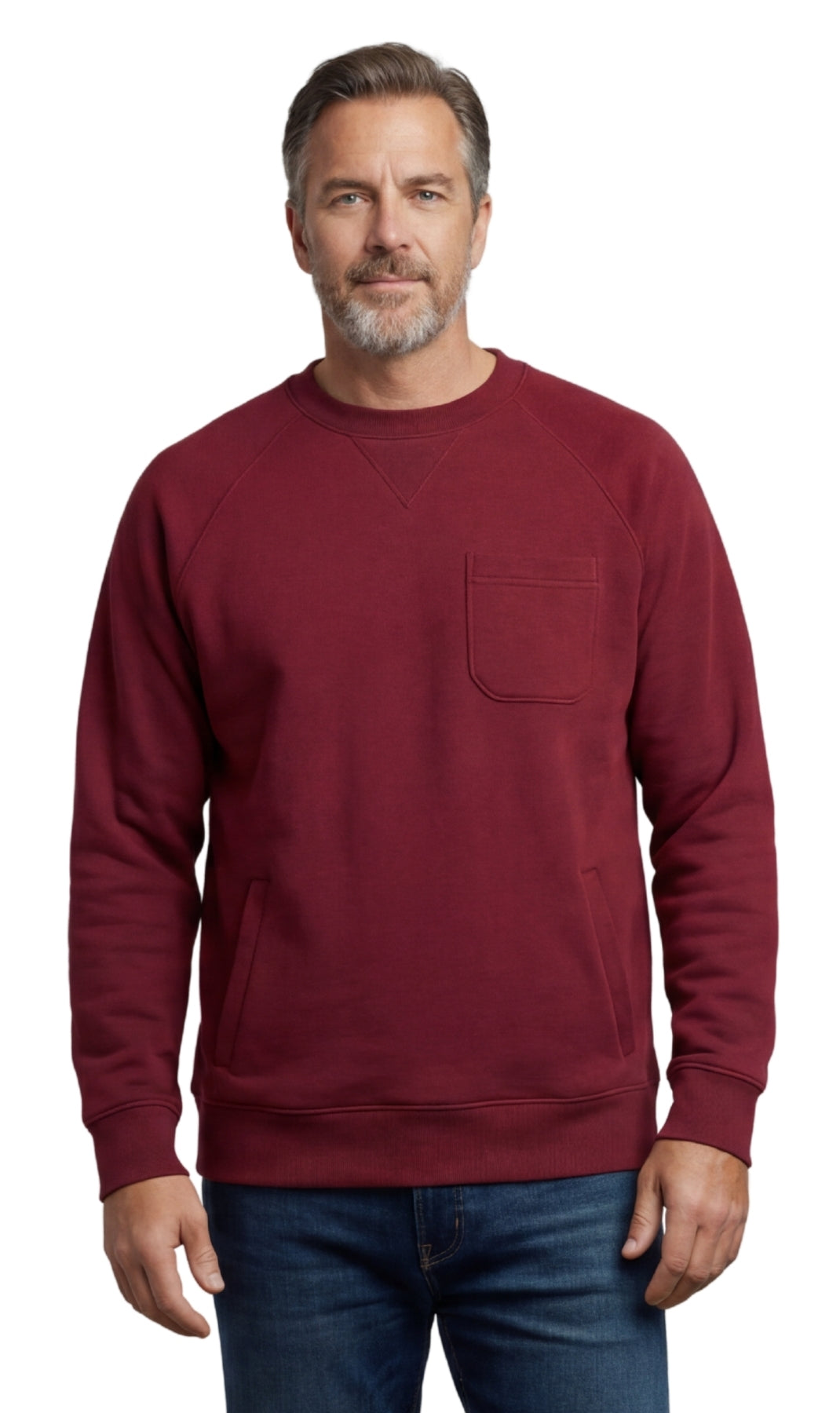Sudadera de felpa para hombre de 3 bolsillos con costuras raglán, bolsillo en el pecho y cuello sin etiqueta