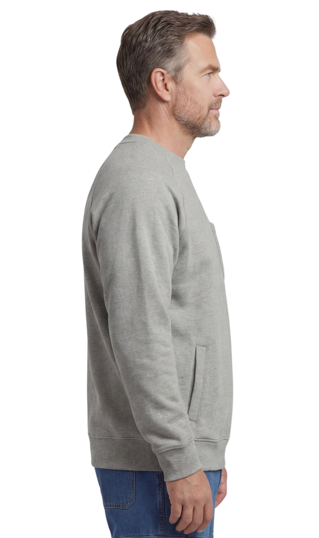 Sudadera de felpa para hombre de 3 bolsillos con costuras raglán, bolsillo en el pecho y cuello sin etiqueta