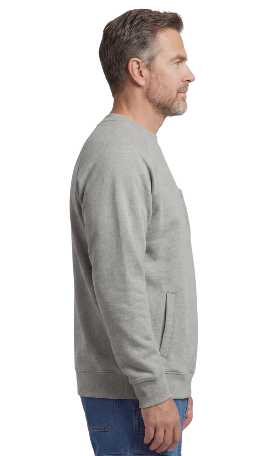 Sudadera de felpa para hombre de 3 bolsillos con costuras raglán, bolsillo en el pecho y cuello sin etiqueta