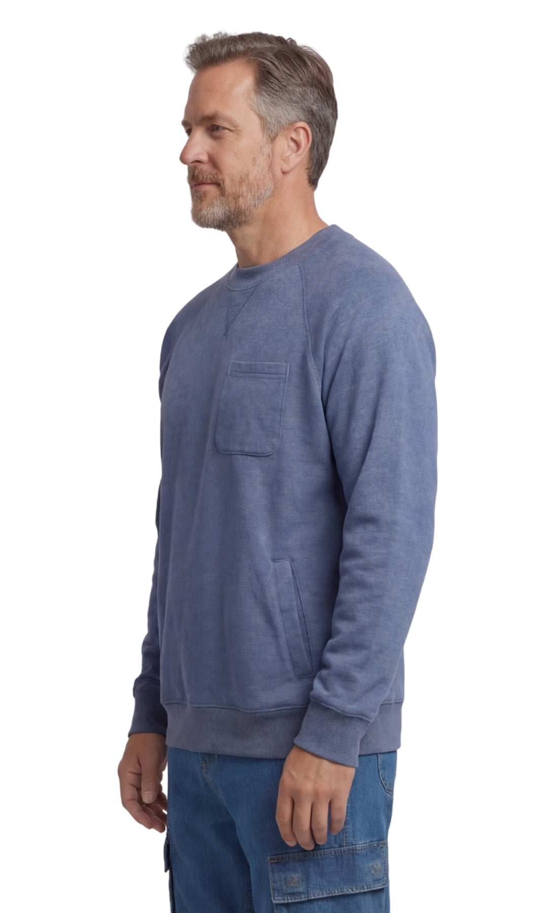 Sudadera de felpa para hombre de 3 bolsillos con costuras raglán, bolsillo en el pecho y cuello sin etiqueta