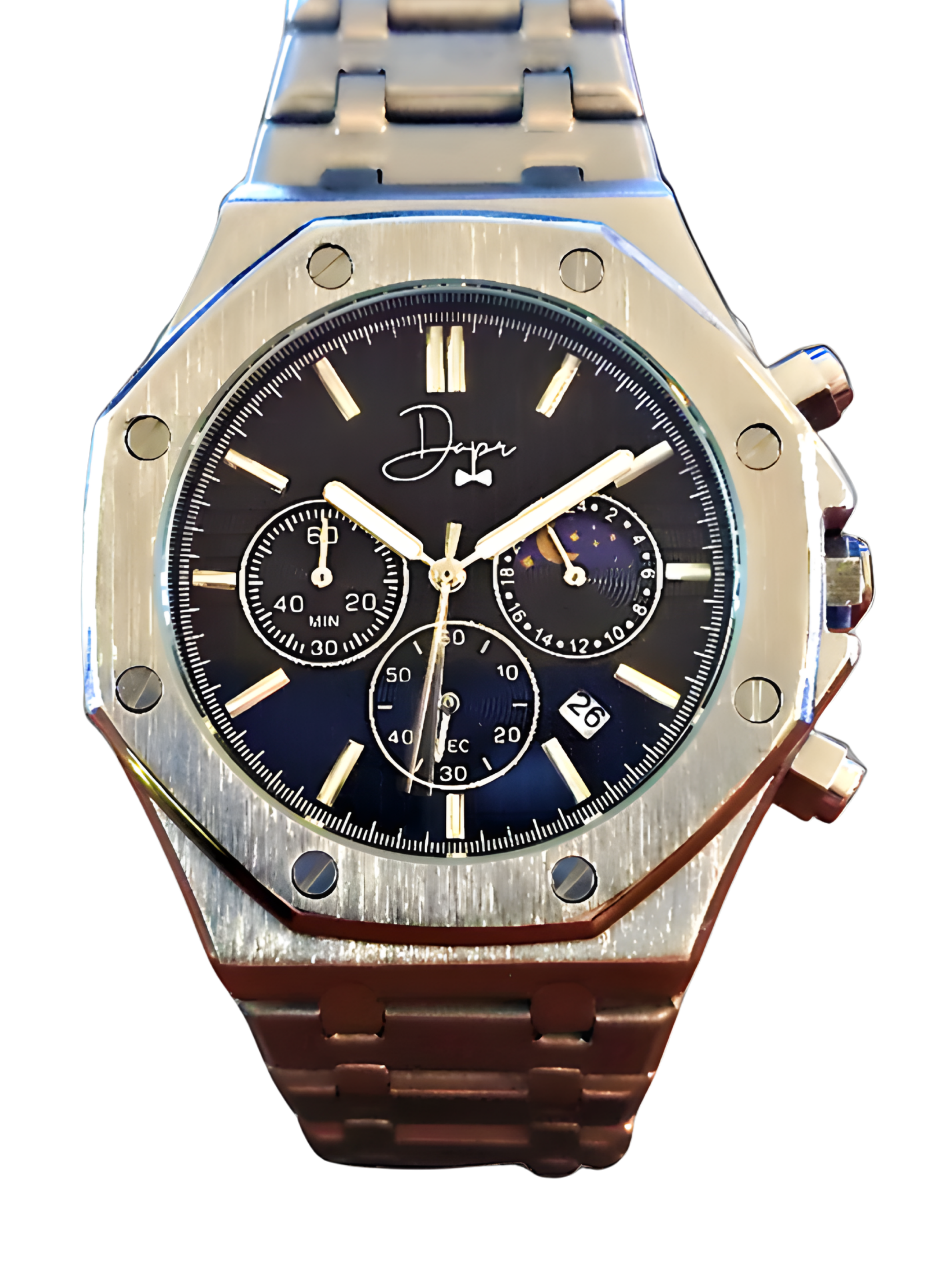Reloj cronógrafo de acero inoxidable - Esfera negra ChronoLunar de Dapper Watches