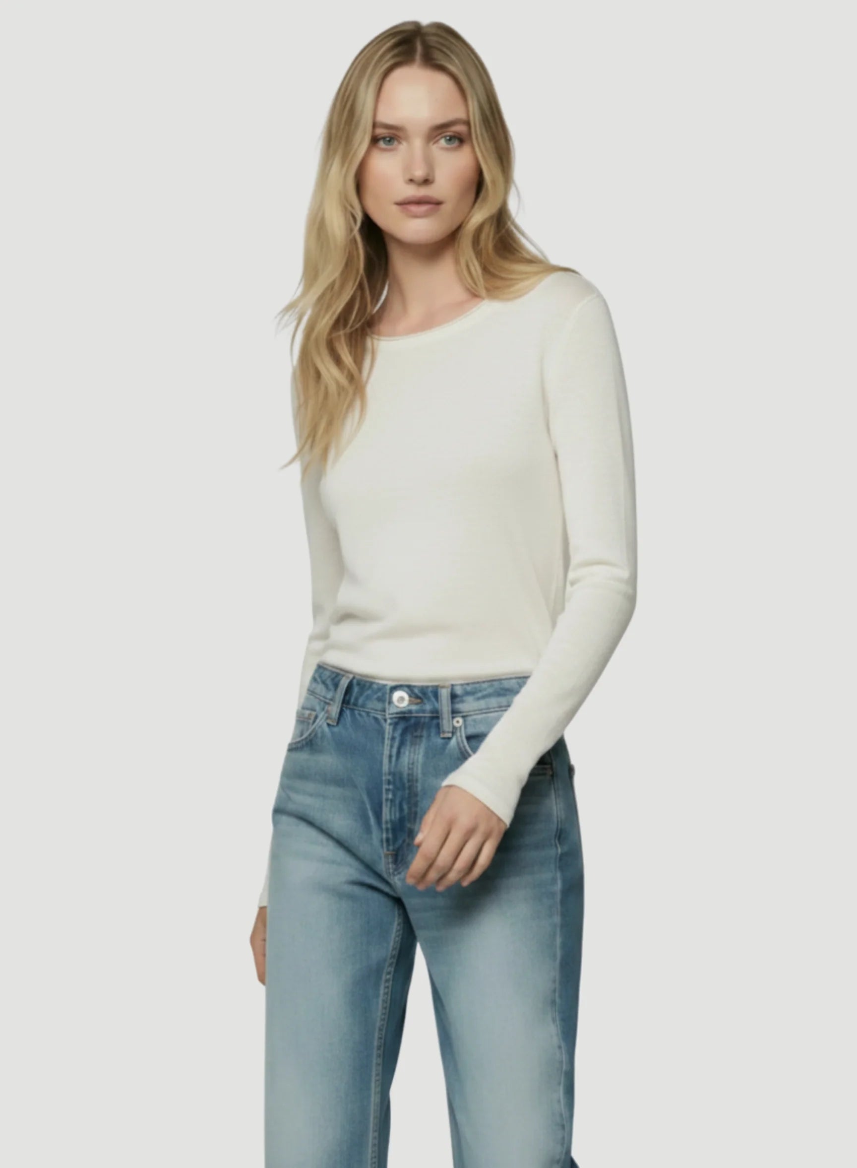 100% Machine Washable Cashmere Long Sleeve Crewneck T-Shirt