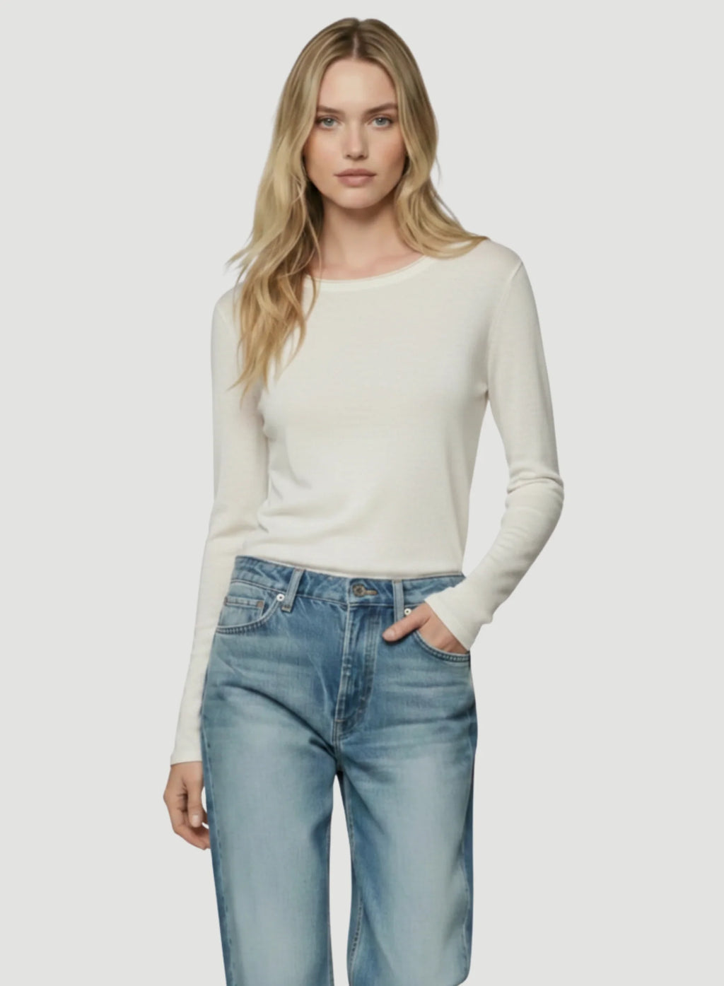 100% Machine Washable Cashmere Long Sleeve Crewneck T-Shirt