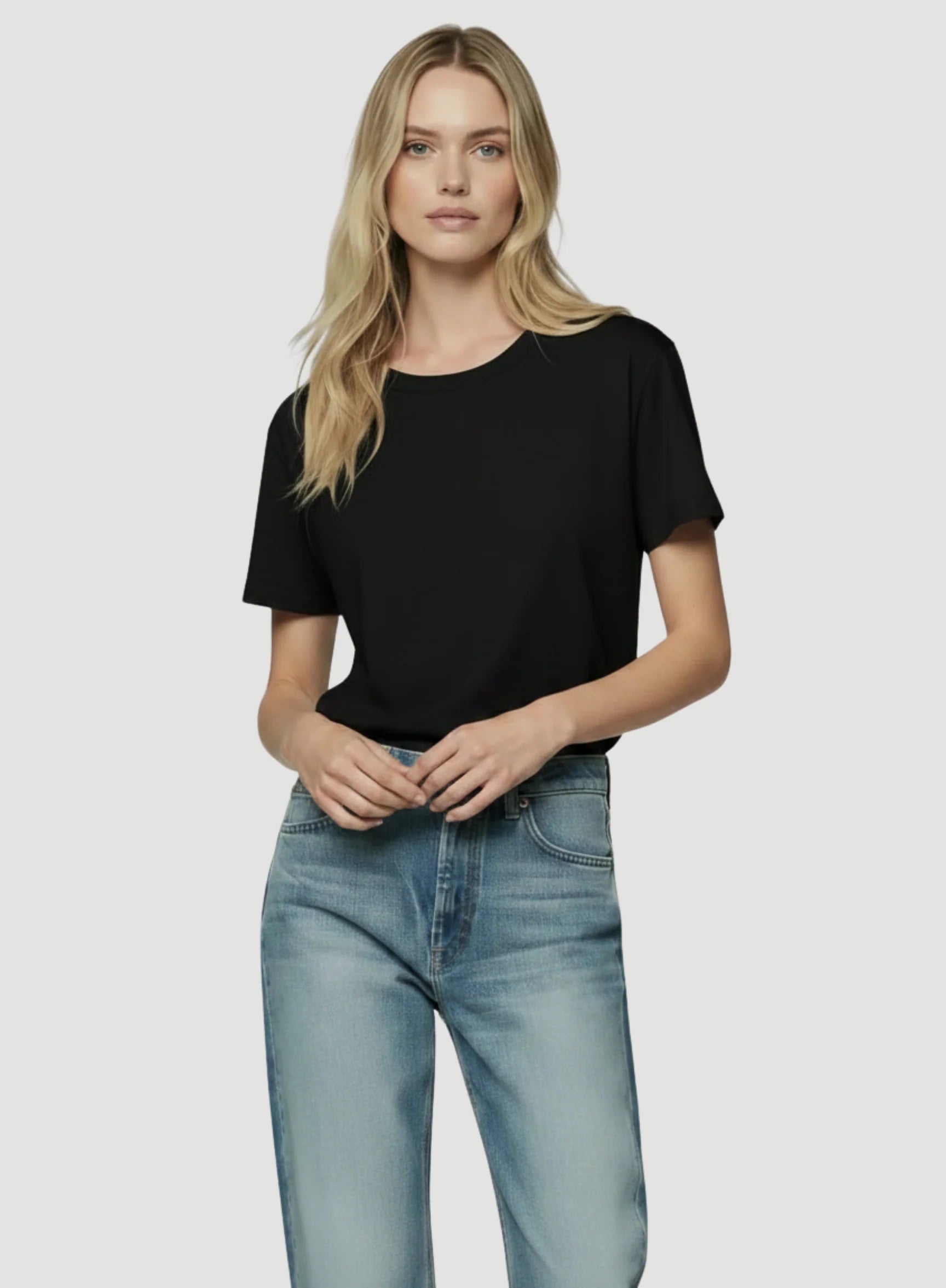 Camiseta de manga corta de lyocell y algodón, cuello redondo semi relajado
