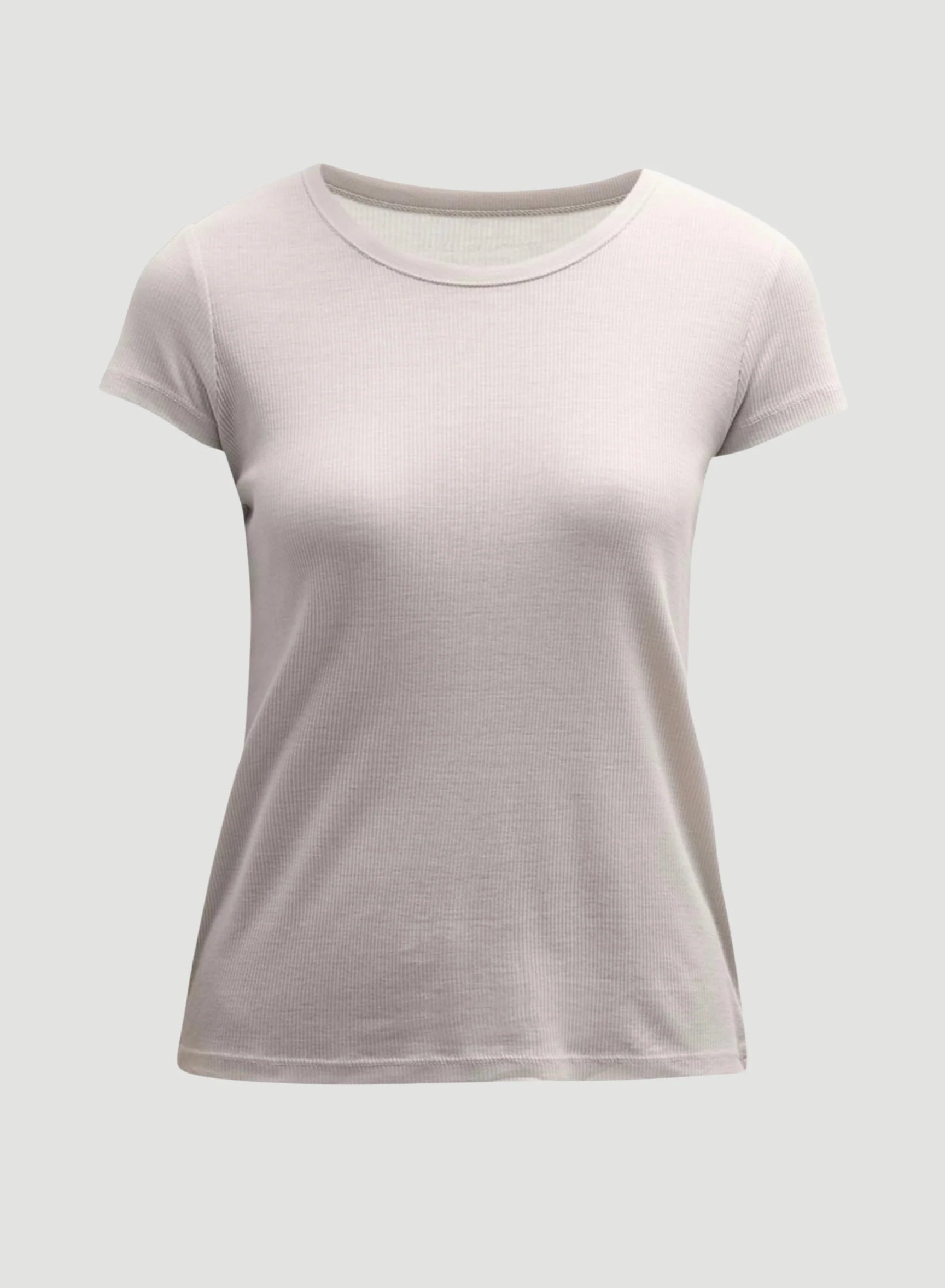 Camiseta de cuello redondo y manga corta de canalé de lyocell y algodón para bebé