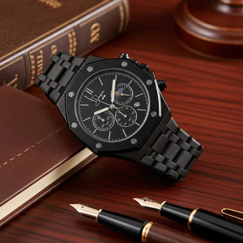 Reloj de Acero Inoxidable Negro - ChronoLunar Todo Negro de Dapper Watches