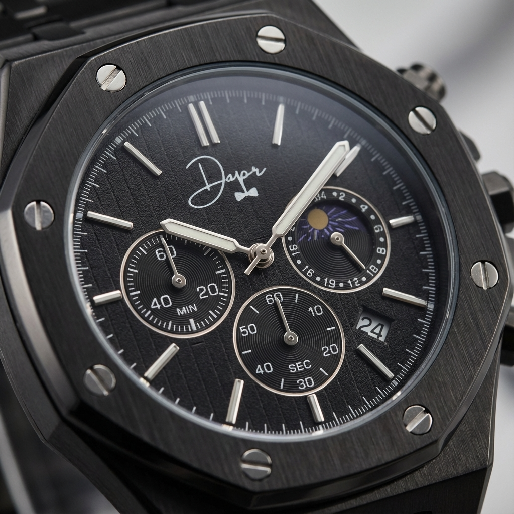 Reloj de Acero Inoxidable Negro - ChronoLunar Todo Negro de Dapper Watches