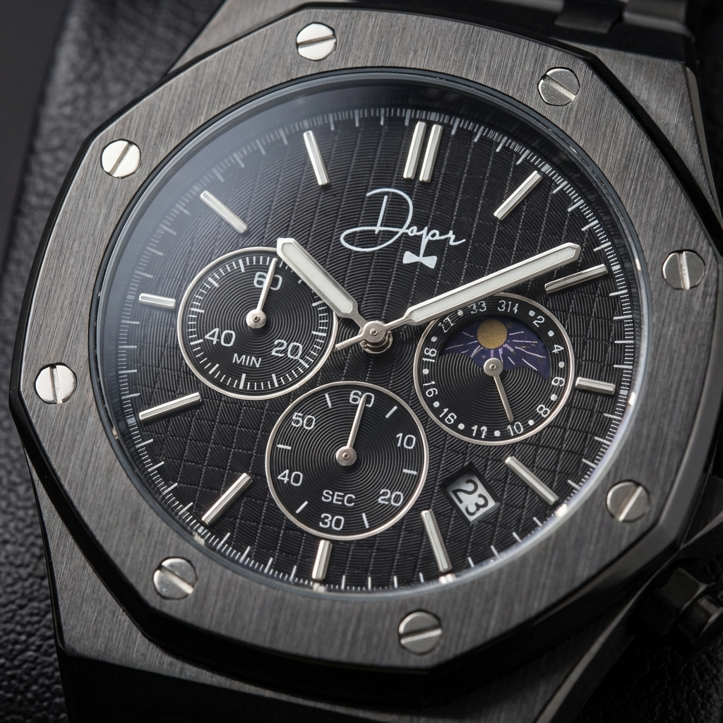 Reloj de Acero Inoxidable Negro - ChronoLunar Todo Negro de Dapper Watches