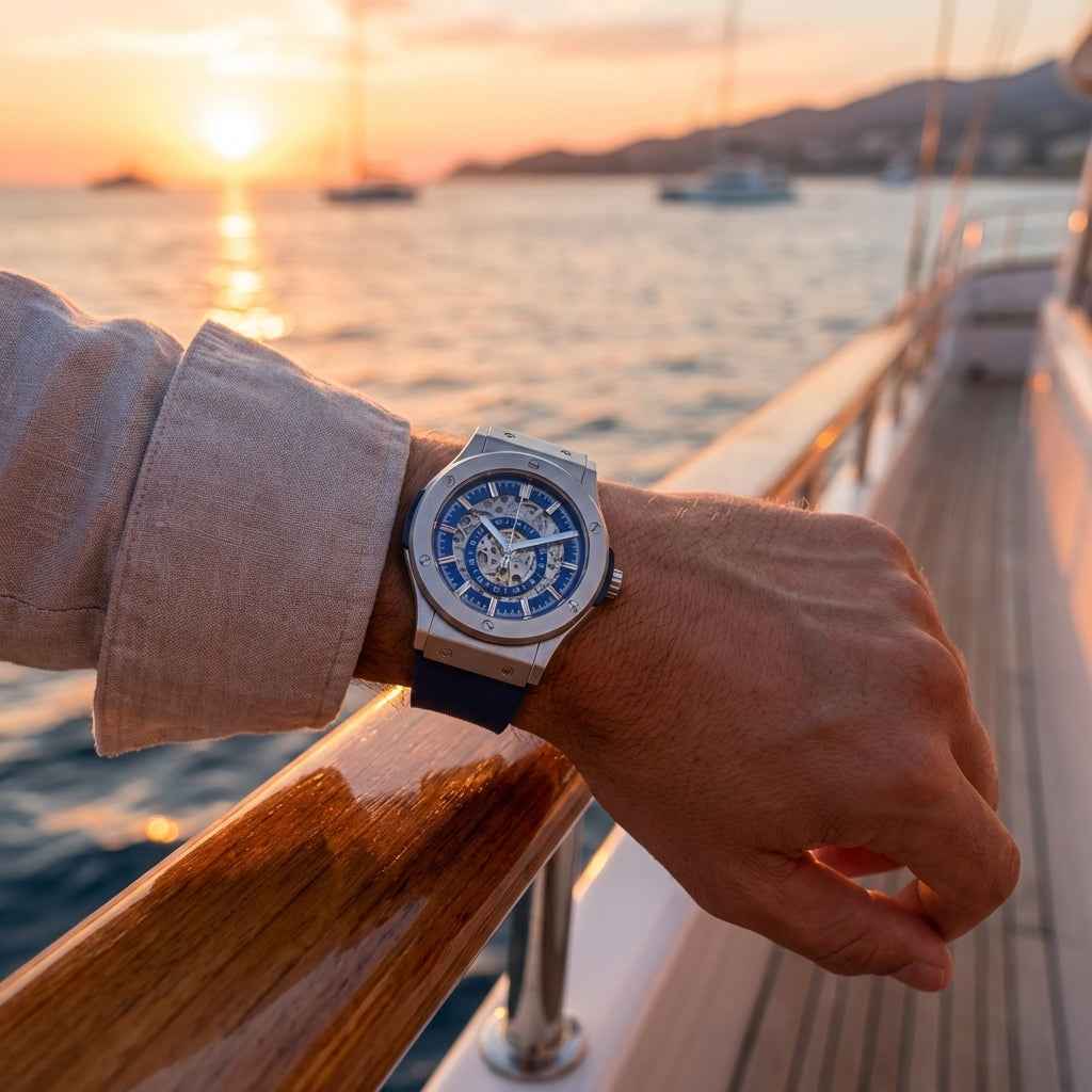 Reloj Esqueleto de Acero Inoxidable - The 199 Blue de Dapper Watches
