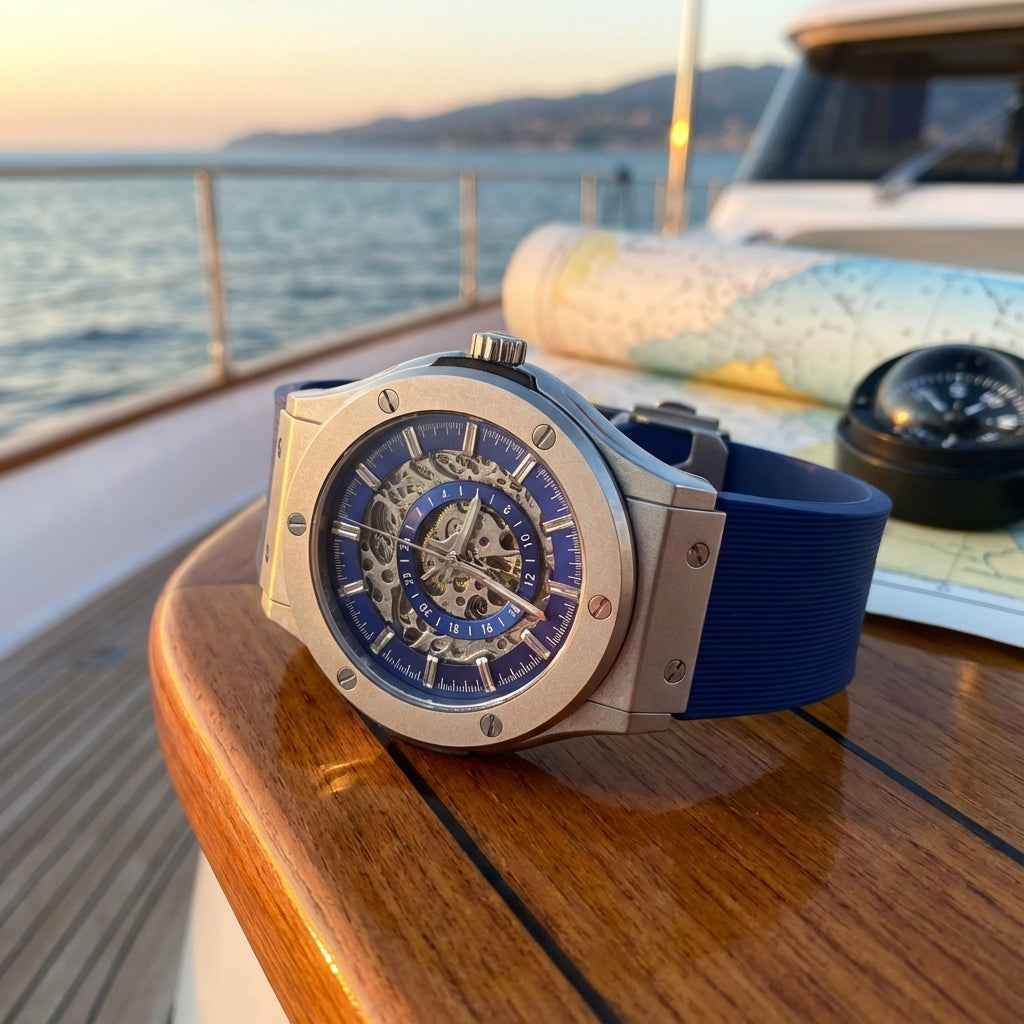 Reloj Esqueleto de Acero Inoxidable - The 199 Blue de Dapper Watches